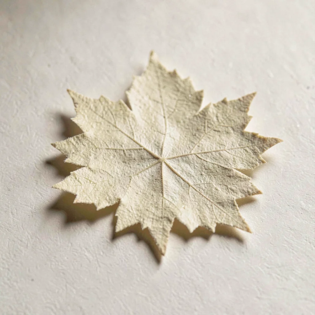 Macro of a paper grape-leaf shape with deckle edges, pinpoint shadow