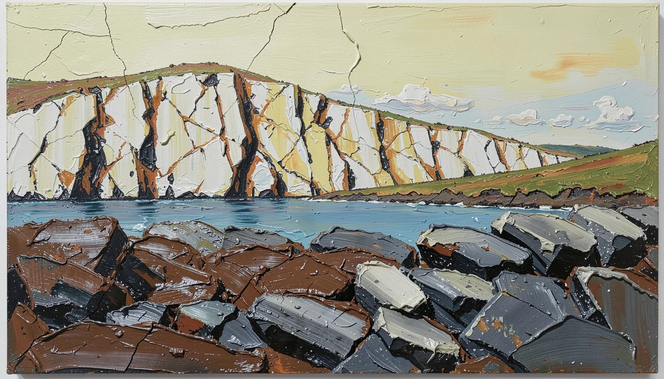Thick impasto oil painting on board, palette knife marks visible, abstract lands