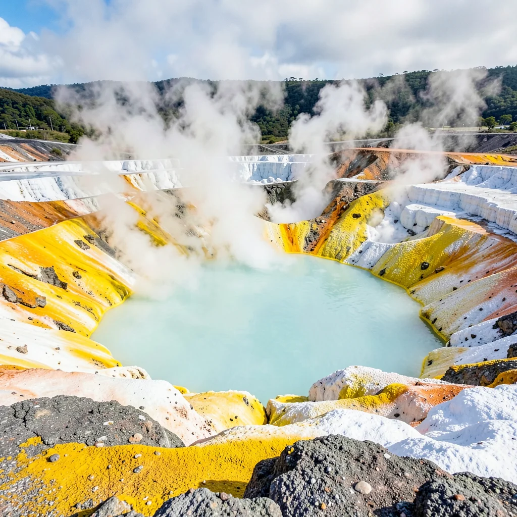 Rotorua geothermal landscape, active earth palette, Boiling crater lake, milky t