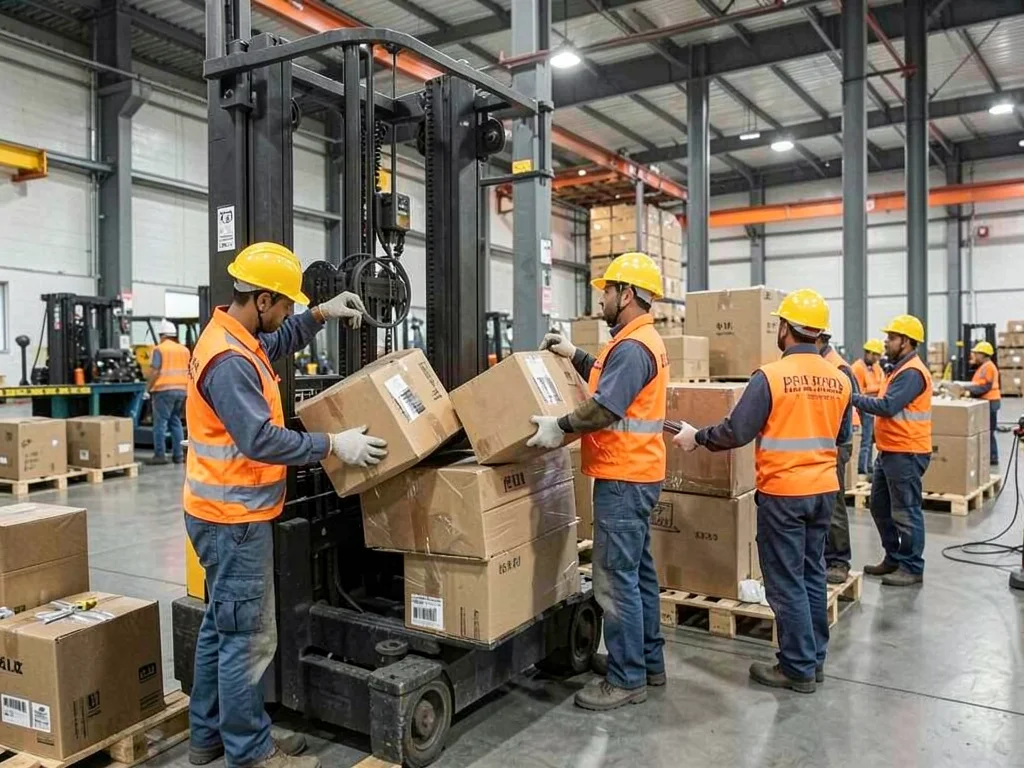 Warehouse workers loading