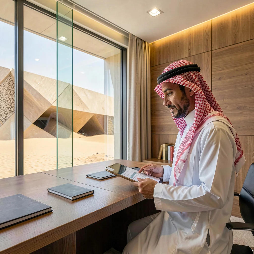 Contemporary Gulf photograph with heritage contrasts, Man in white kandura and g