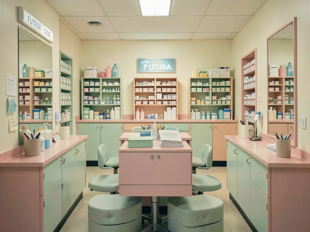 Nurse station with organized supplies, pastel filing system, identical twin pen 