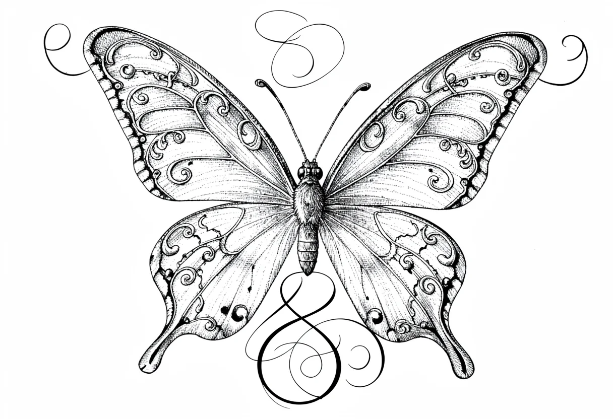 Ornate butterfly flourished