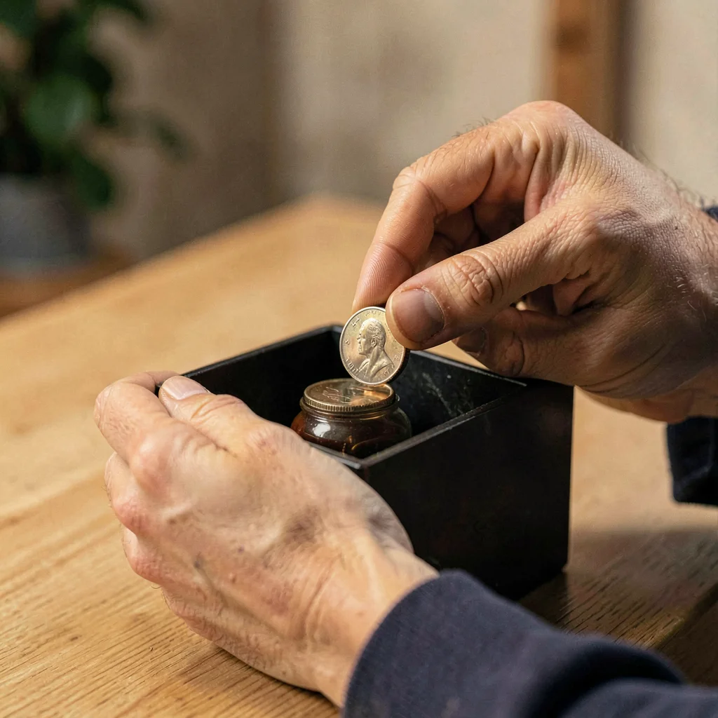 Side-light portrait of hands placing a coin into a 2x2 holder