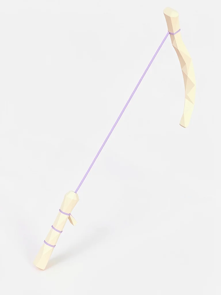 Drawn peach lowpoly longbow with a triangulated cream handle wrap and lavender b
