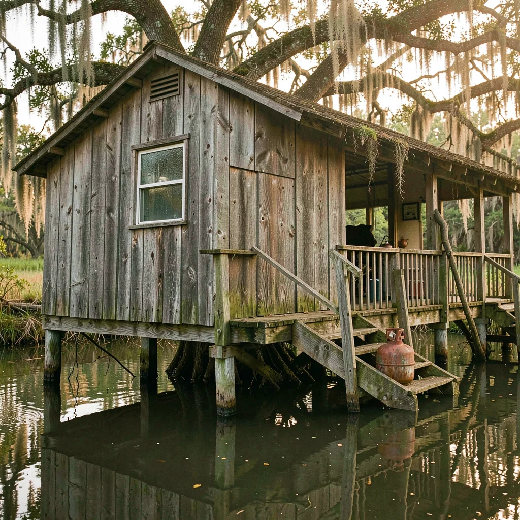 Atmospheric photograph with Louisiana bayou sensibility, A weathered cypress fis