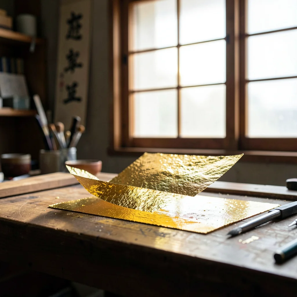 Kanazawa gold leaf craft, extreme delicacy, single sheet of gold leaf floating a