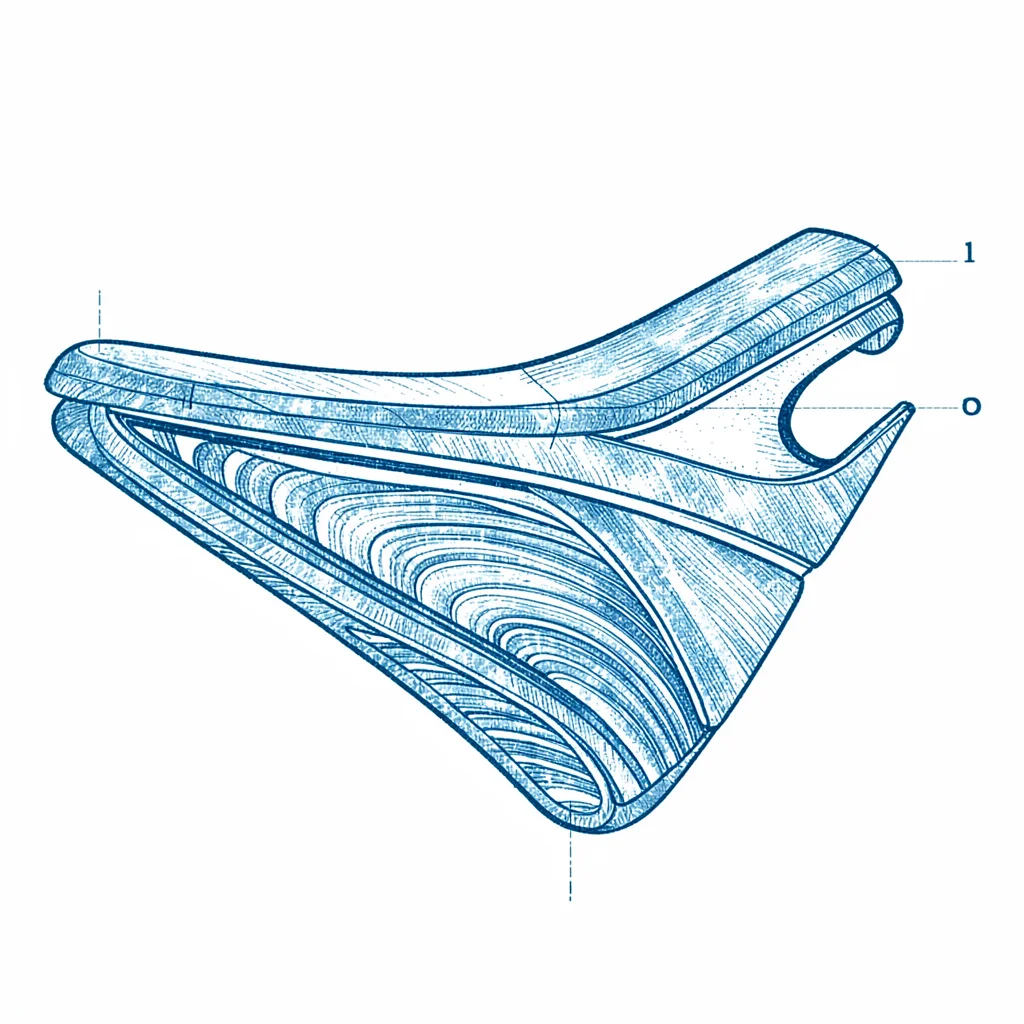 Cyanotype blueprint of a saddle cross-section showing rails and shell layers