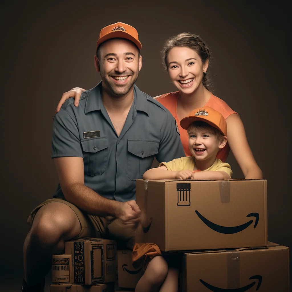 Akward family photo delivery worker family amazon