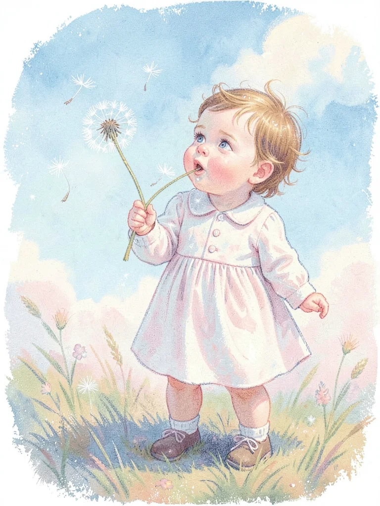 Child blowing dandelion seeds