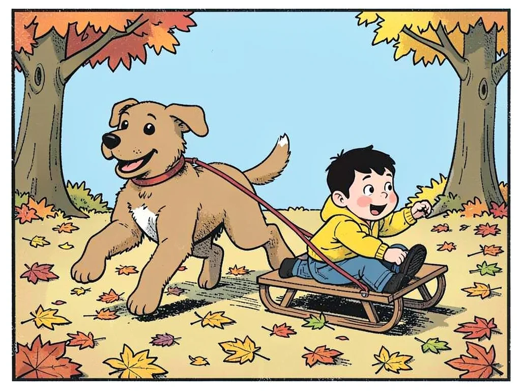 Dog pulling leaf sled