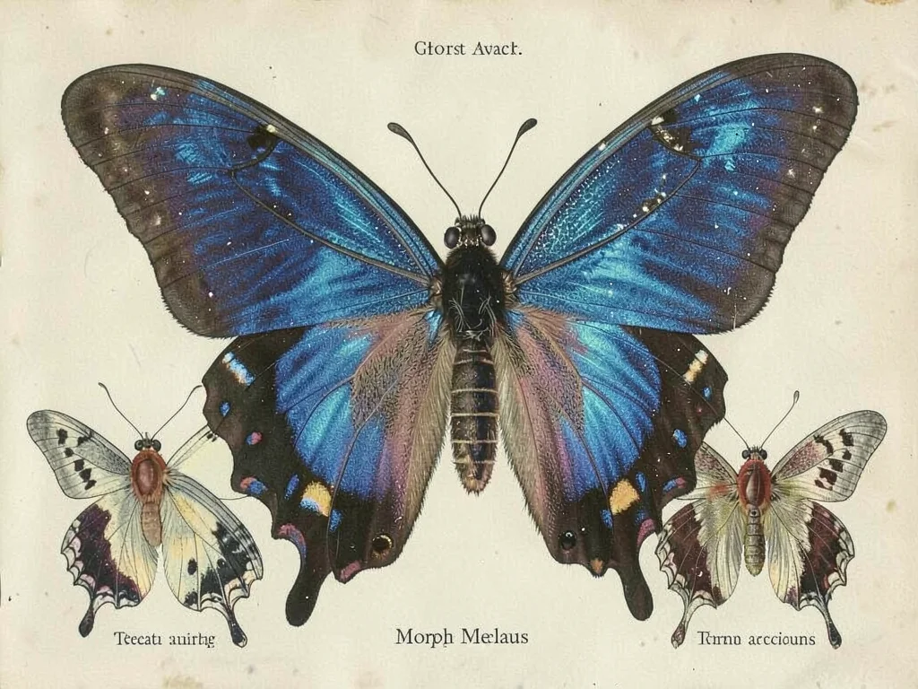 Blue morpho butterfly specimen plate