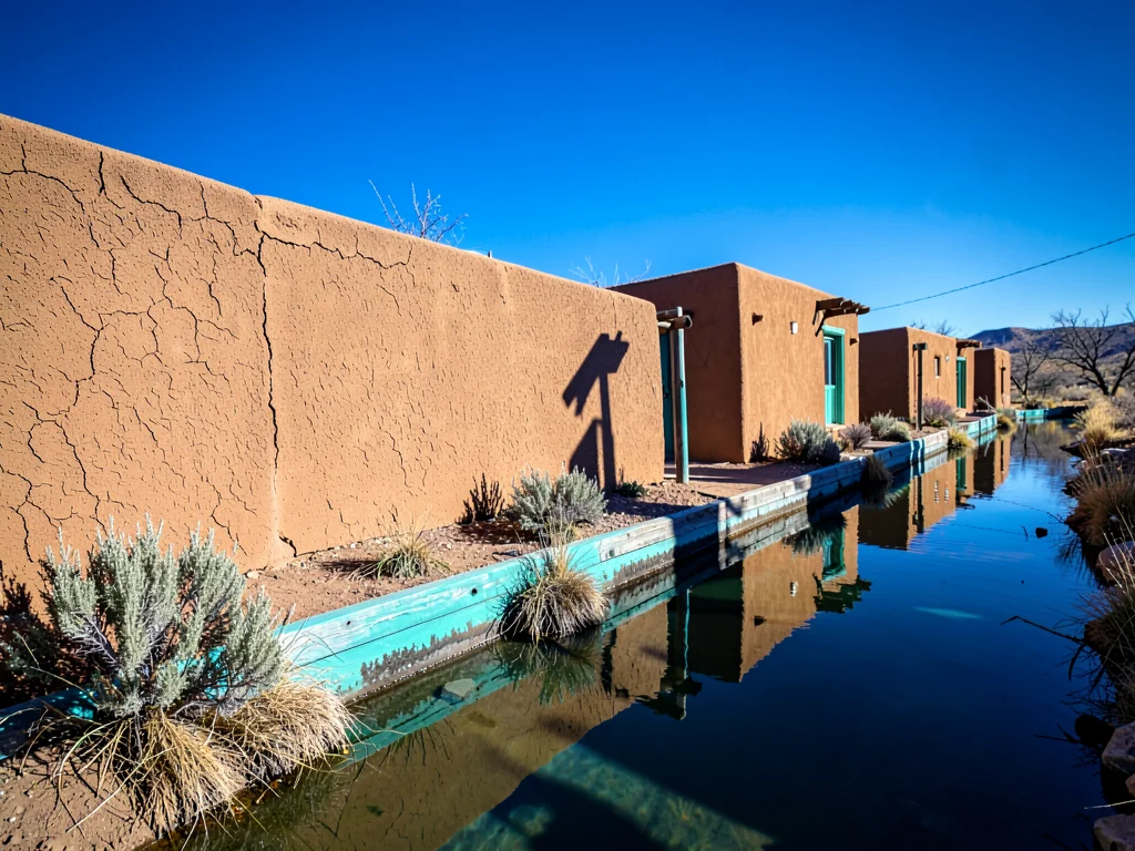 Acequia Beside Adobe Wall