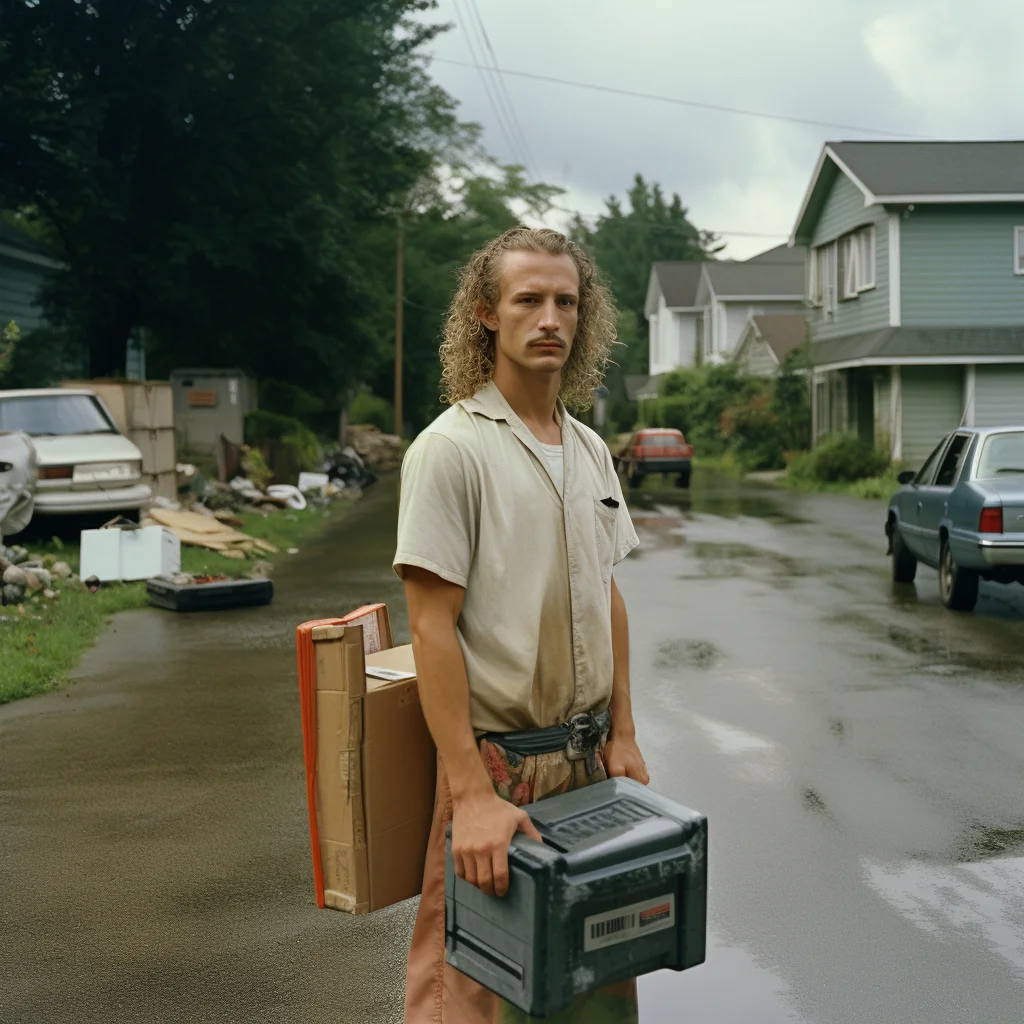 Film still amazon delivery worker. Movie directed by