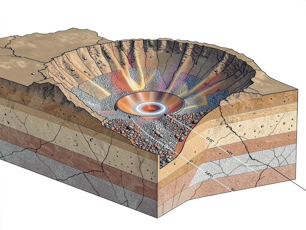 Impact crater geological cross-section