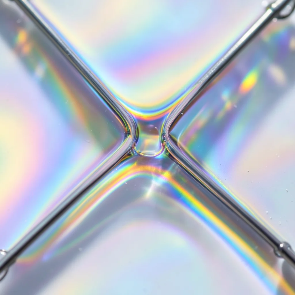 Extreme macro of Plateau border where three soap films meet at 120-degree angles