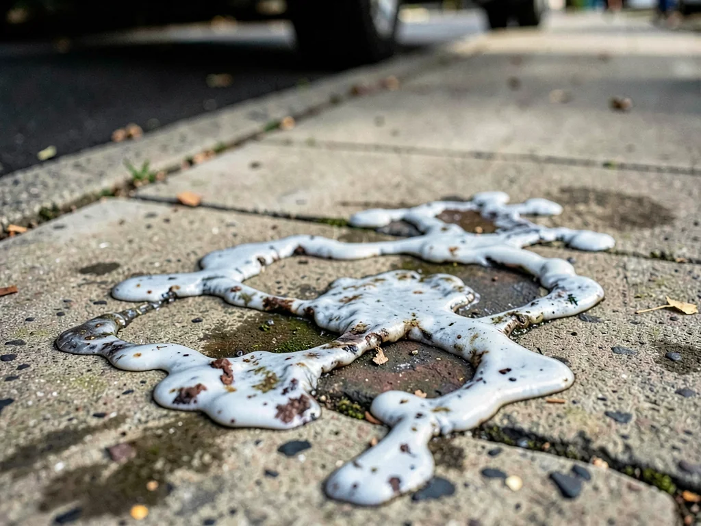 Gum stuck to sidewalk weathered into abstract shapes