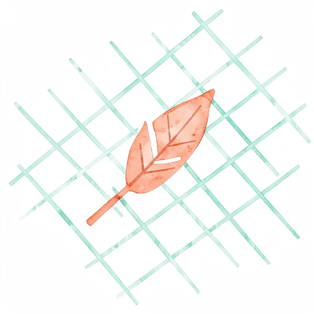 flat-vector single trellis-shape abstract — diagonal grid of slim mint lines wit