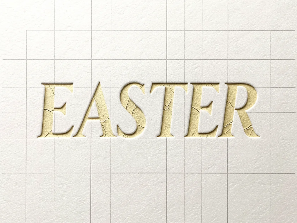 The word EASTER set in 96pt Didot italic, deep impression into thick cream cotto