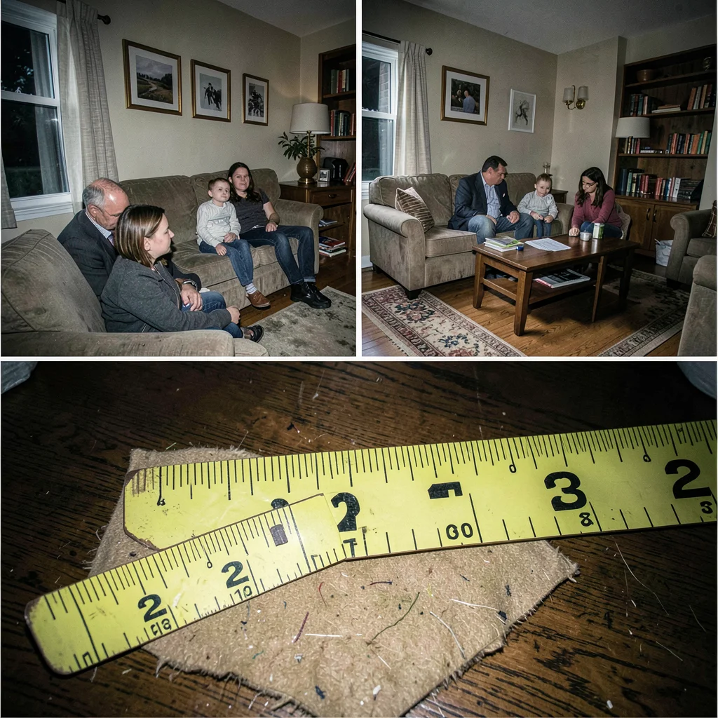 Family living room photographed with clinical evidence documentation angles