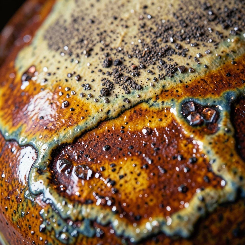 Raku-fired vessel with copper reduction resembling sunset over water