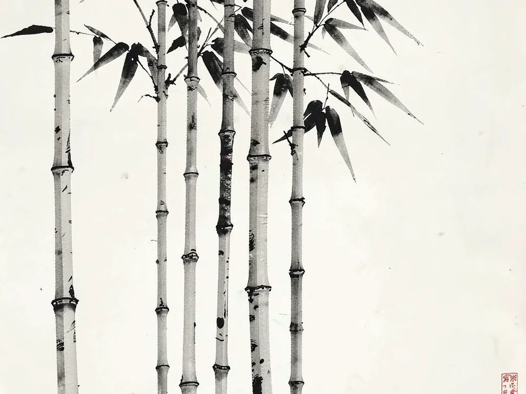 Bamboo stalks as vertical calligraphy strokes