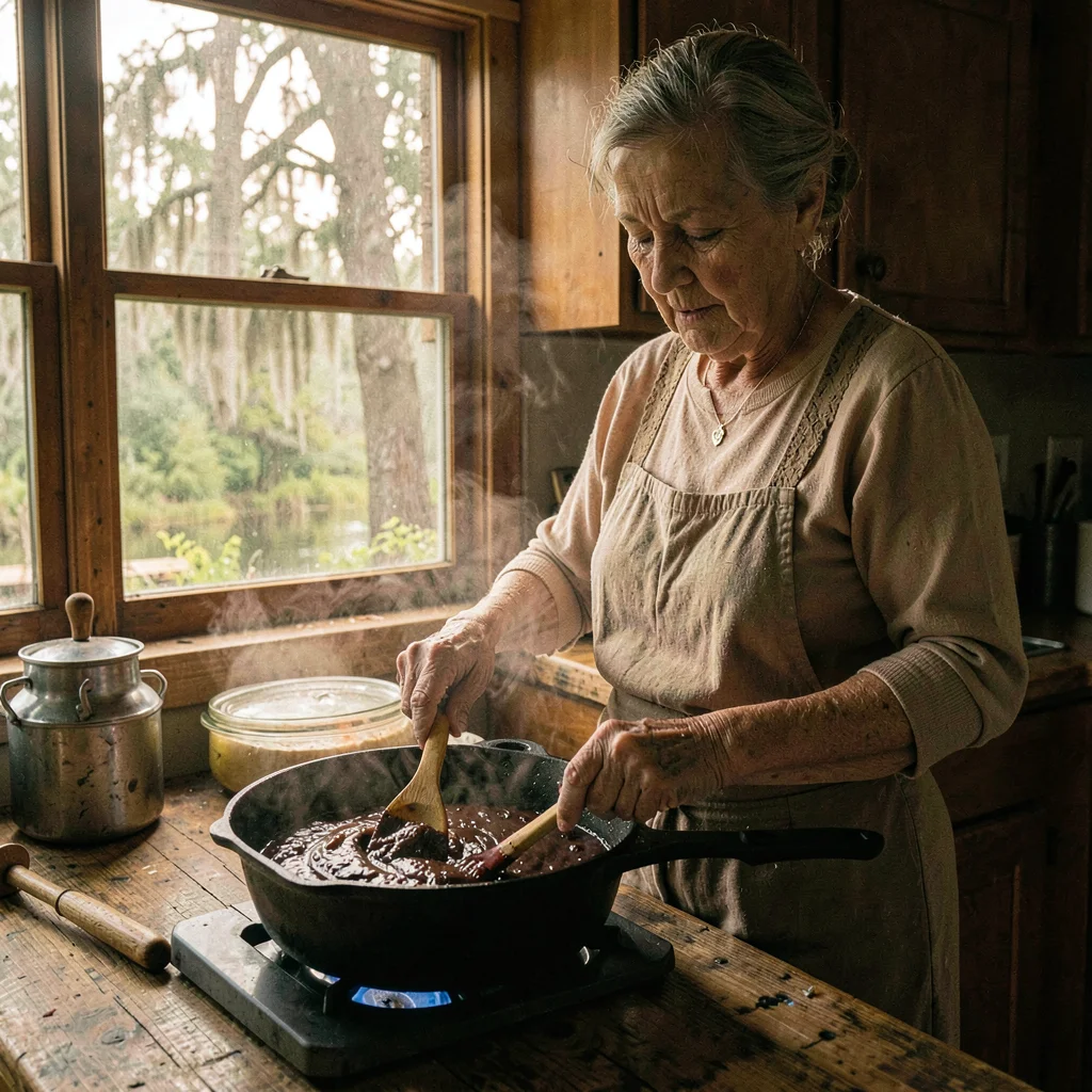 Atmospheric photograph with Louisiana bayou sensibility, A woman in her sixties 