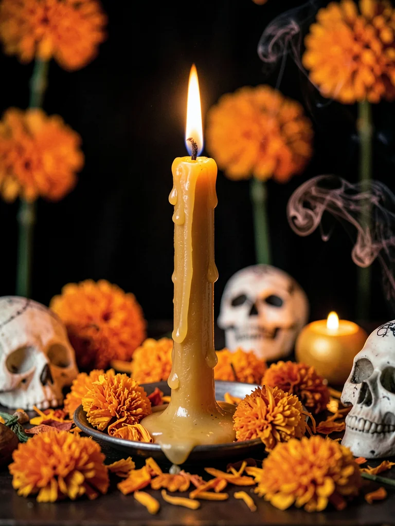 Single candle flame close-up devotional study