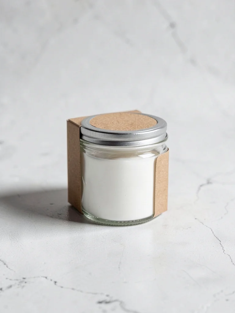 Clear glass jar with metal lid on concrete