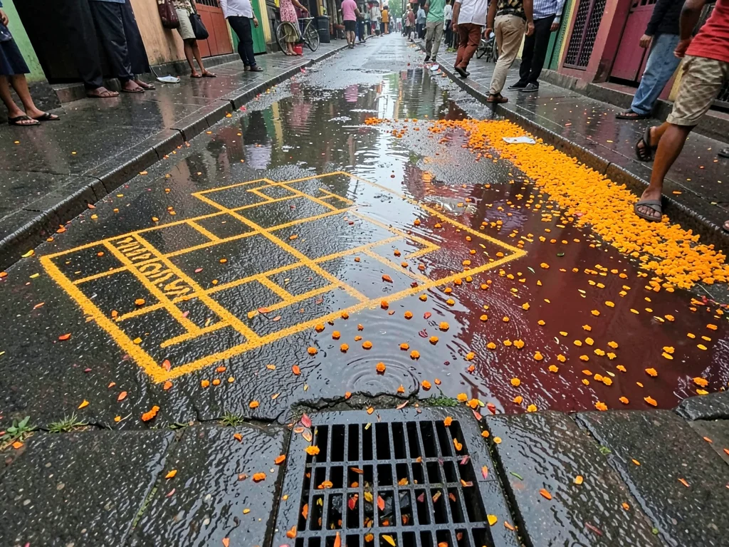 Dissolving kolam after rain