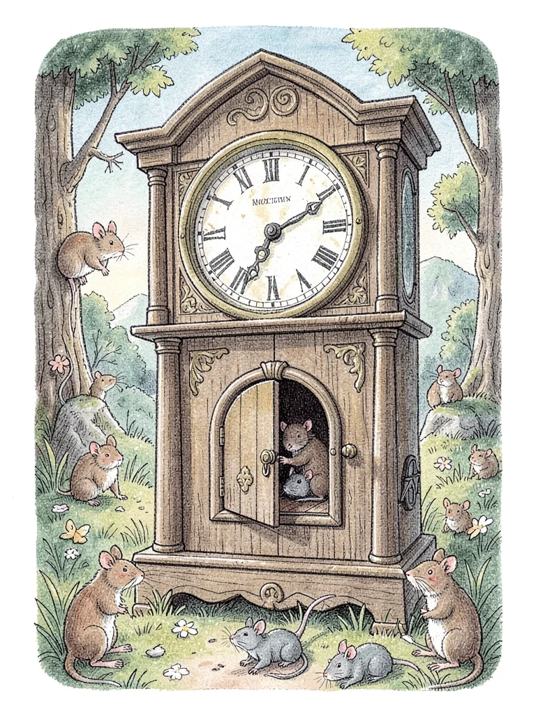 Mice living inside grandfather clock