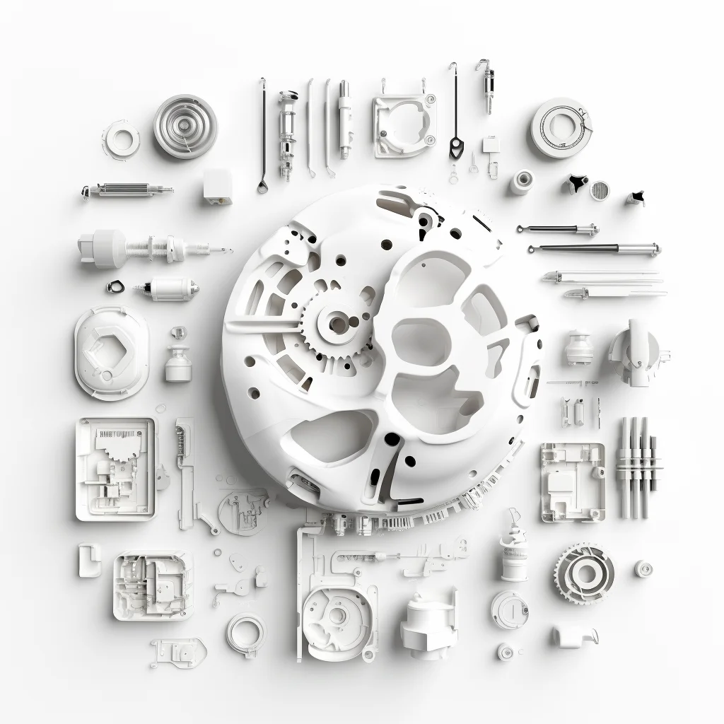 3D plastilina robot brain assembly tools on clean whi