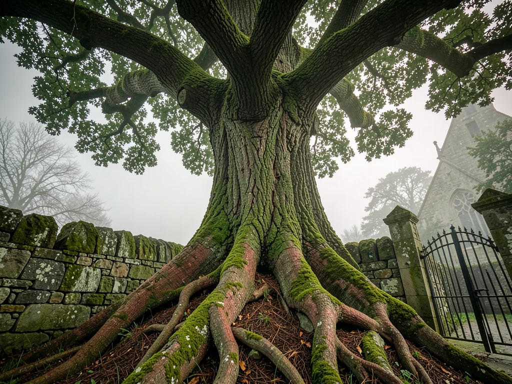 Yew Roots Gripping Churchyard Wall