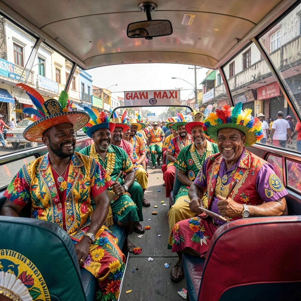 Carnival saturation explosion in Port of Spain, Trinidad, Maxi taxi interior, pa