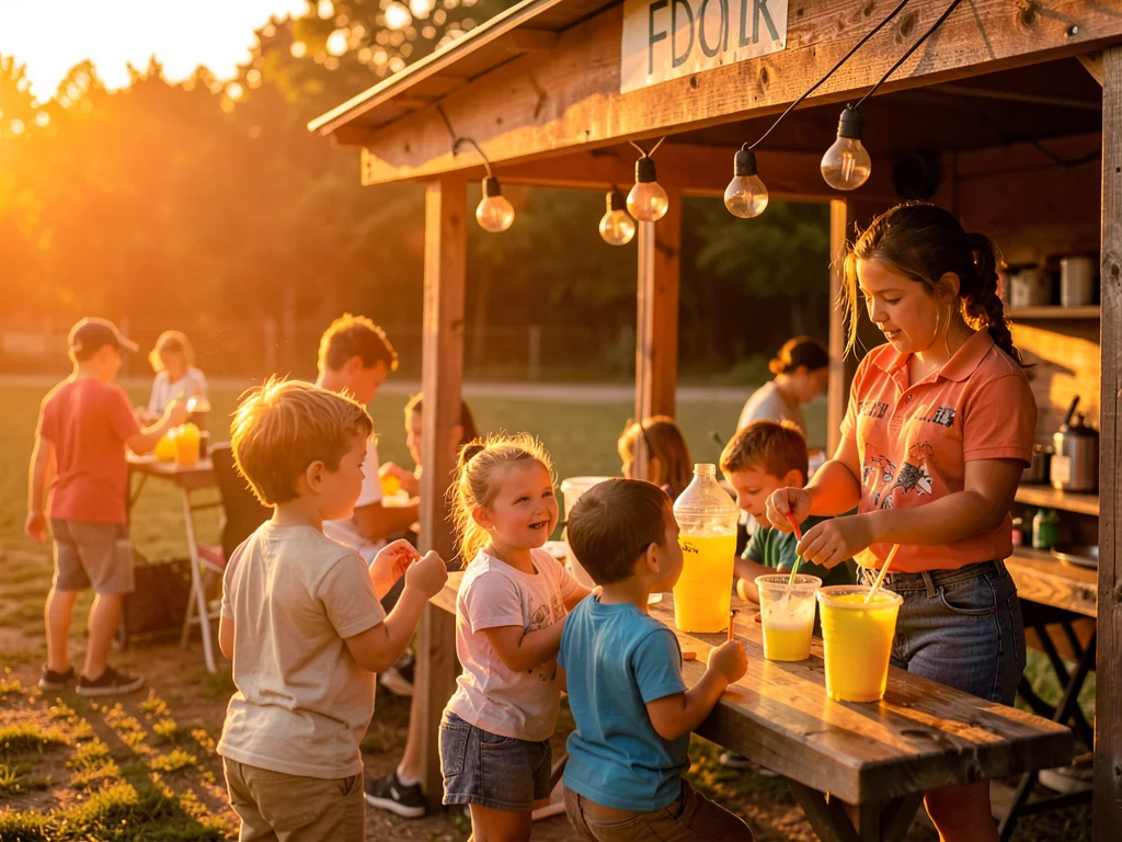 Kids selling lemonade at stand