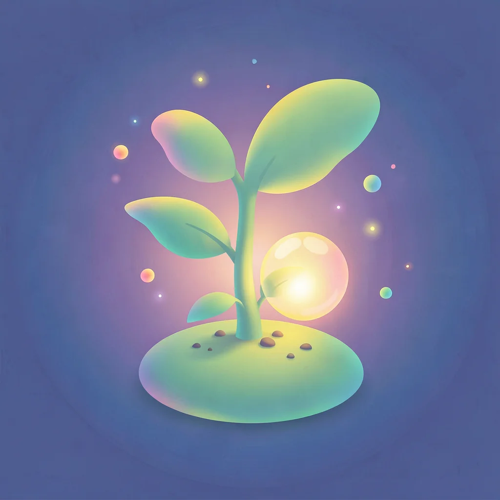 Organic blob gradient illustration, plant growing with nurturing orb energy , so