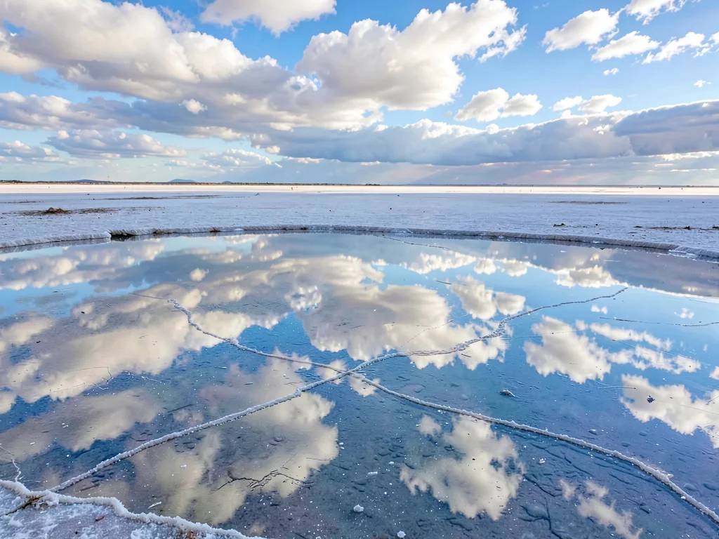 Clouds extending continuously through mirror surface