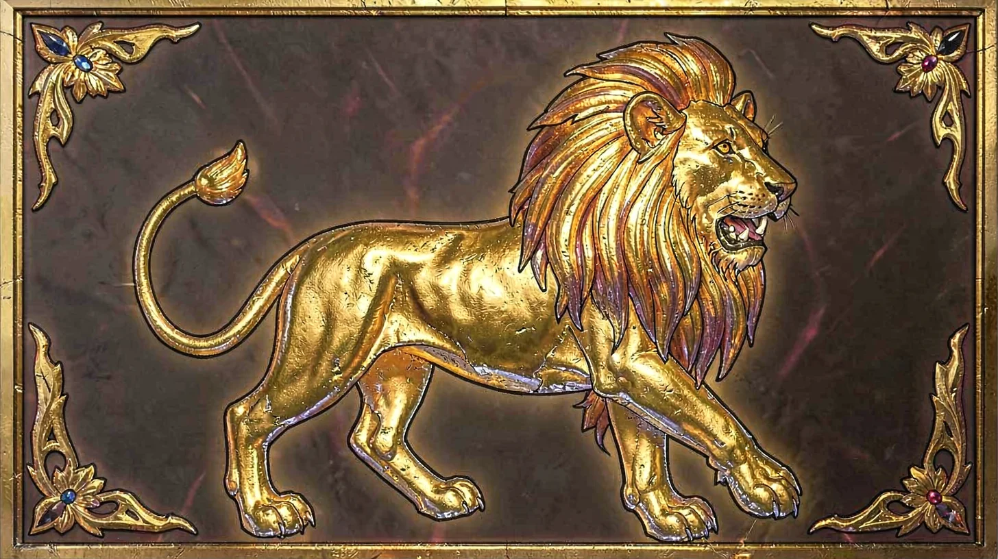 Gold leaf illuminated illustration, lion of Judah , burnished gold leaf areas, i