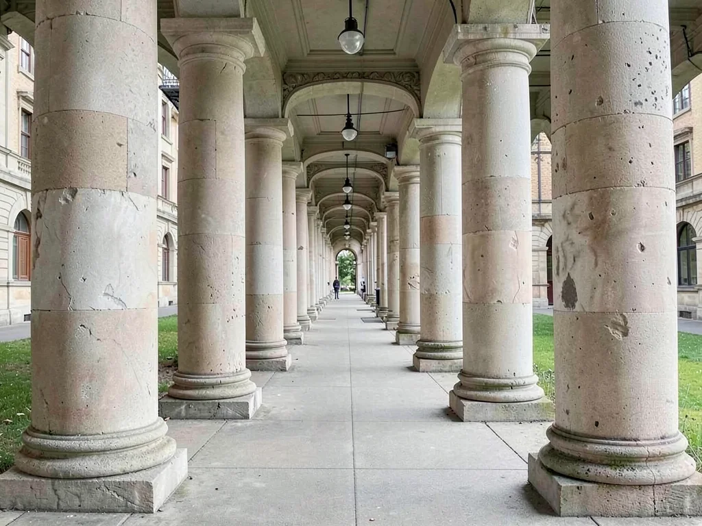 Corridor with repetitive columns