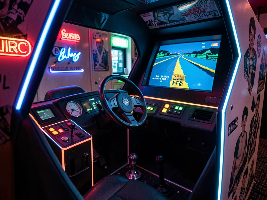 Driving Cockpit Interior with Pixel Road Screen