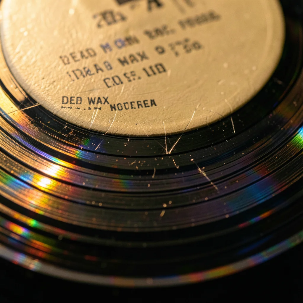 Dead wax inscriptions area, smooth flat vinyl between last groove and label, mat