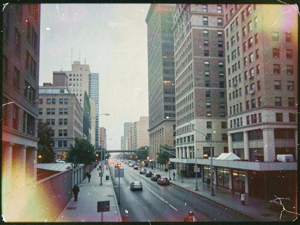 Urban scene with muted modern colors
