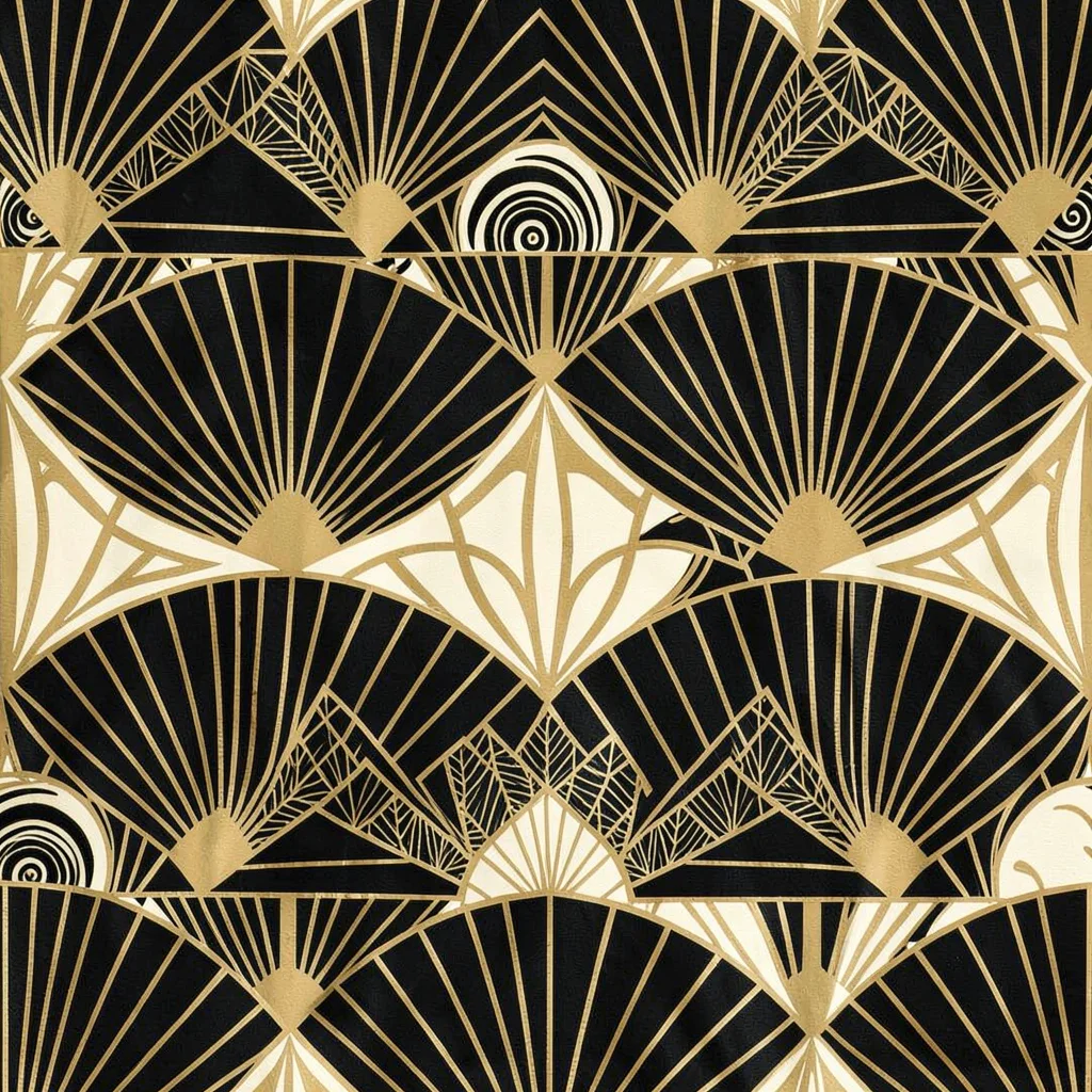 Deco fan black gold cream