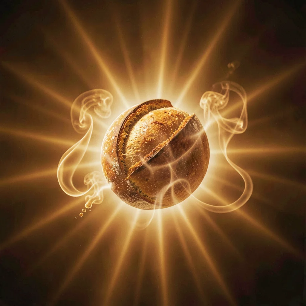 Fresh bread smell visualized as warm amber and gold radiating glow