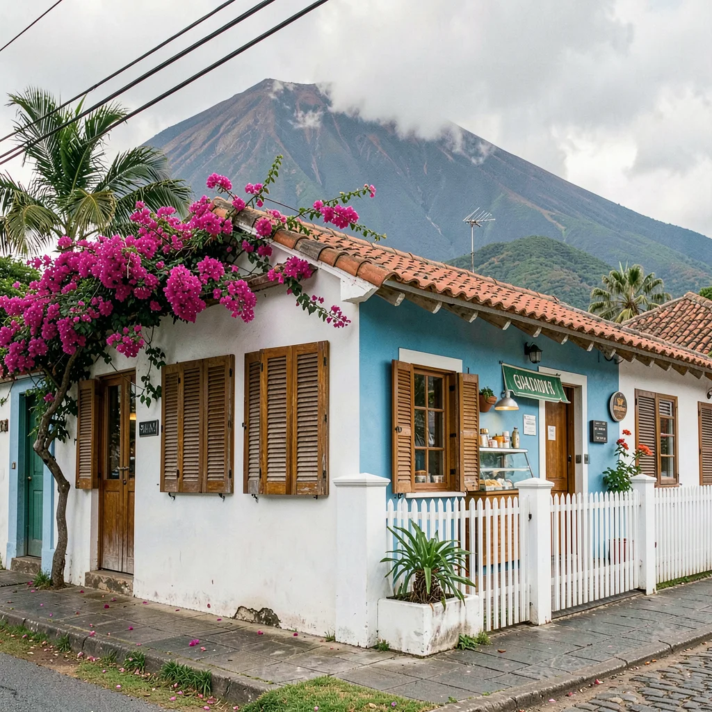 French Caribbean fusion in Guadeloupe, Creole house with wooden jalousies, magen
