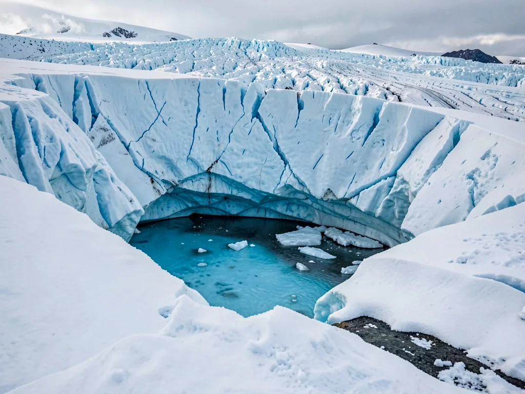 Blue ice exposed where surface melts