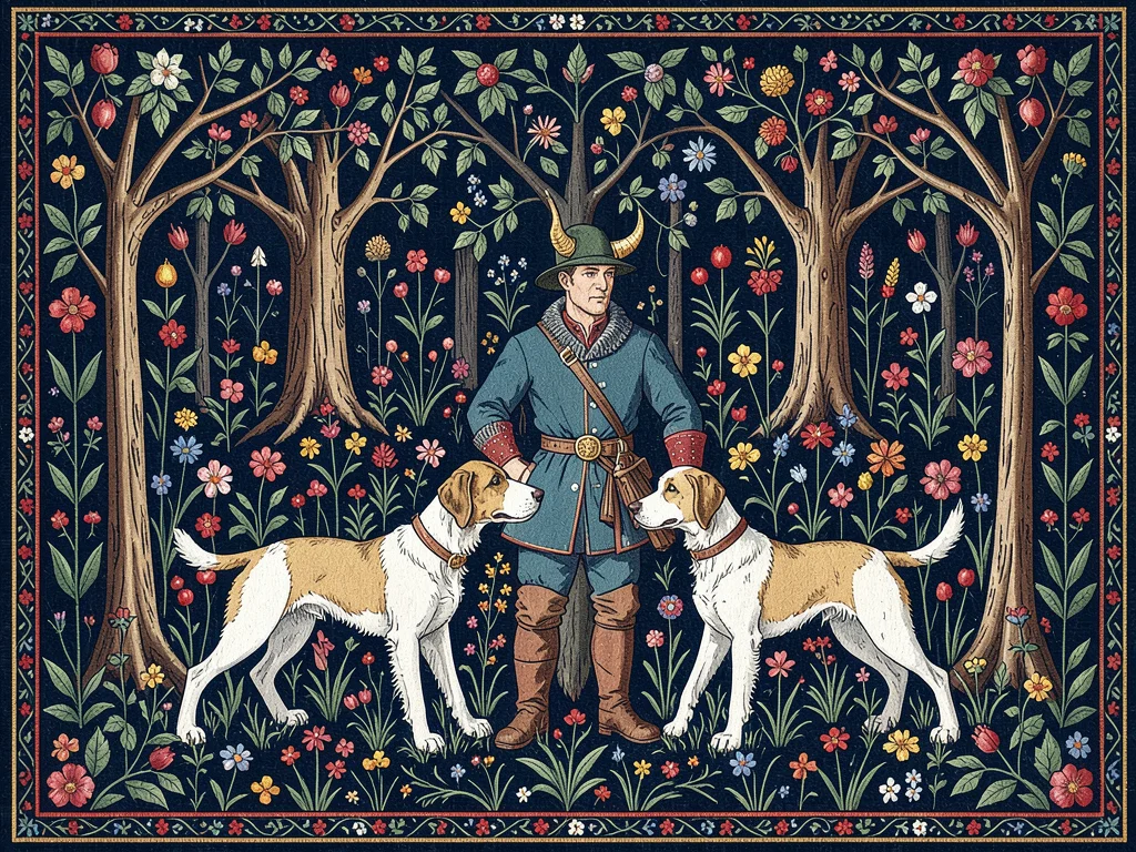 Huntsman with Hounds in Millefleur Clearing