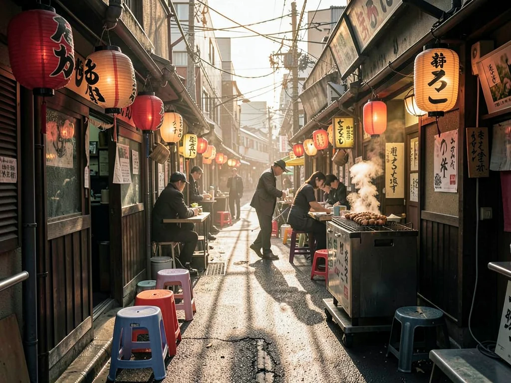 Back alley izakaya with red lanterns
