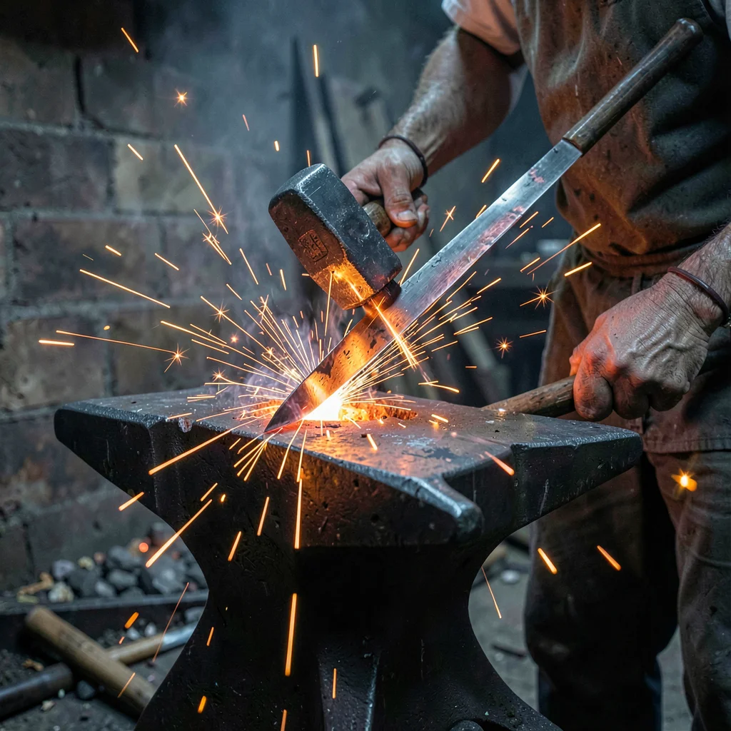 Through Sheffield steel vision, forged metal consciousness, A blacksmith hammeri