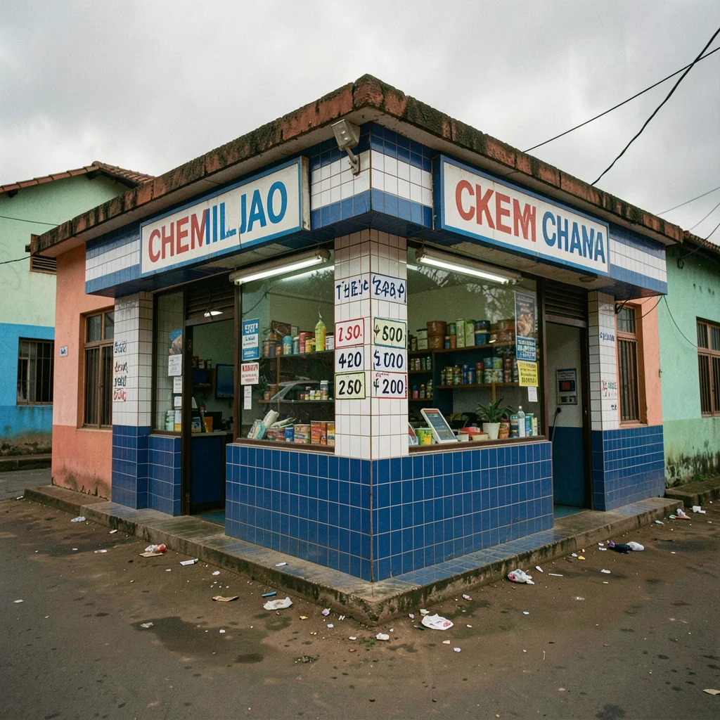 Overcast flat light in Accra, Ghana turning surfaces into pure color fields, Cor